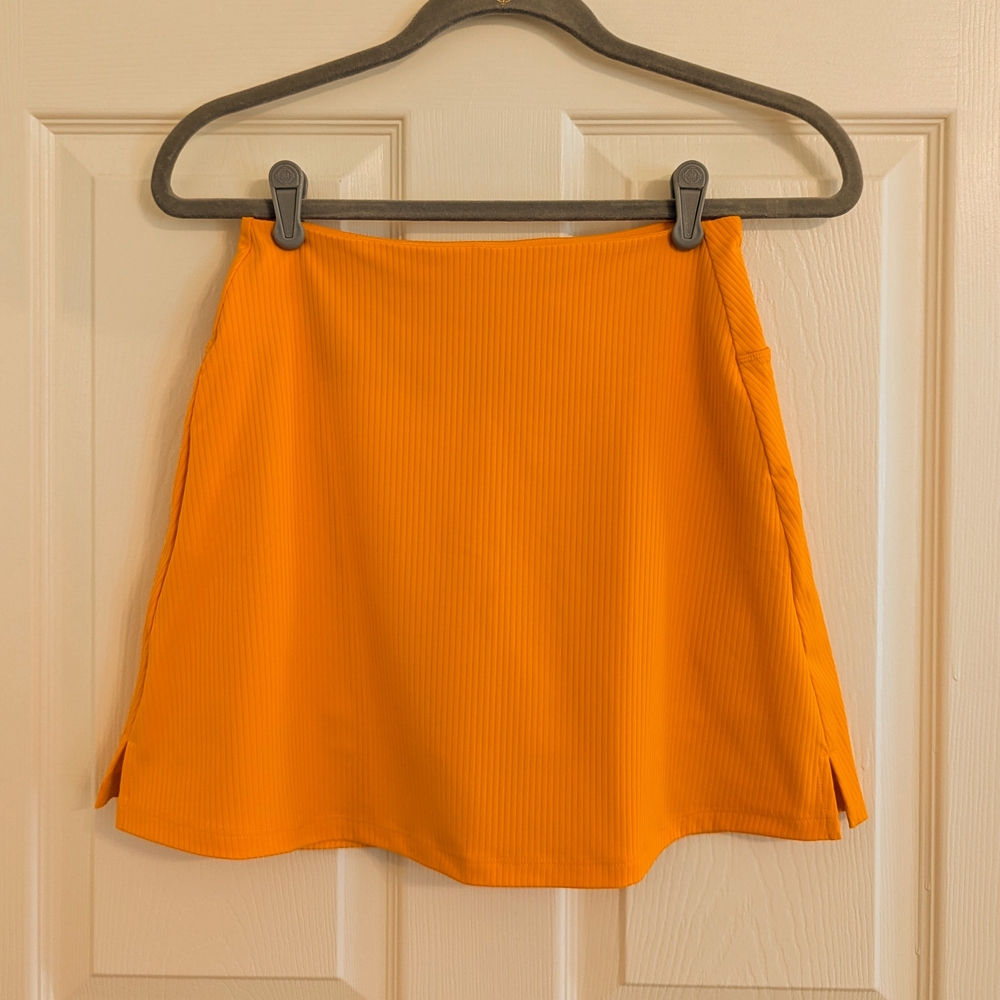 Girlfriend Collective Vibrant Orange-Yellow Heat Ribbed Mini Skirt Skort